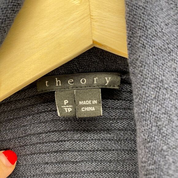 Theory Cardigan Women P Petite Blue Cotton Open Front Long Sleeve Casual Solid - Picture 5 of 9